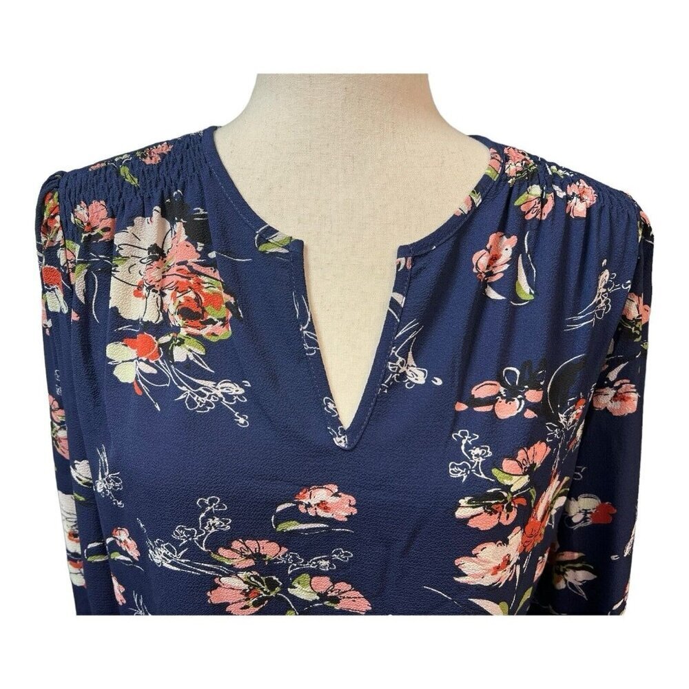 Fun2Fun Womens Floral Blouse~Size Small~Navy 3/4 Sleeve Top~NWOT~L12 10 - Picture 3 of 12